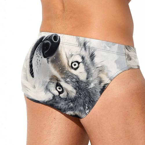 Gray Wolf Lying on Snow Mens Swim Briefs Bikini Sexy Low Rise Trunks Swimsuit Bathing Suit Beach3