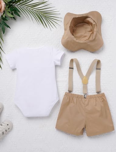OBEEII First Birthday Outfit Baby Boy Cake Smash Outfit Safari Zookeeper Animal Lion Bow Tie Romper + Suspender Shorts + Hat3