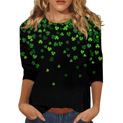 St Patricks Day Shirt for Women, 3/4 Sleeve Green Irish Shamrock T-Shirt Cute Graphic Tees 2024 1 41sVfBnN1+L