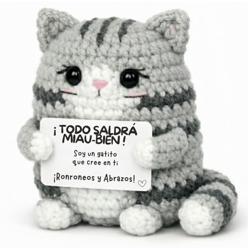 Imagen de Gatito Positivo© Regalo Original Idea Niña Amiga Mujer Mamá Madre Hermana Novia Abuela Sorpresa Fiesta Cumpleaños Colega Profesora Deco Casa Amigurumi de Suerte Peluche de Apoyo Emocional