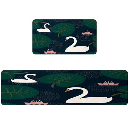 Alfombrillas de cocina antideslizantes y lavables con diseño de cisnes absorbentes 2