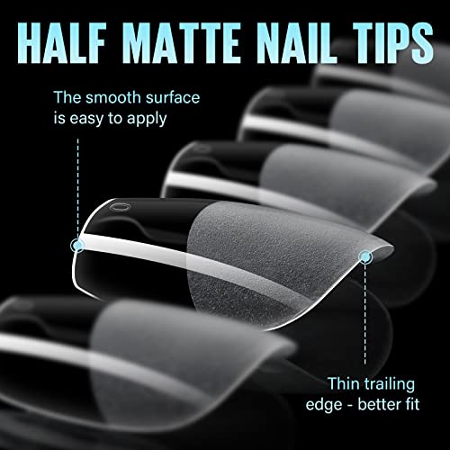 TOMICCA Almond Shaped Short Nail Tips, 192PCS Half Matte Soft Gel, No File Needed- Full Cover False Nails - Image 2