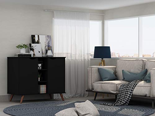 Manhattan Comfort Hampton 39.37 Buffet Stand Cabinet With 7 Shelves And Solid Wood Legs In Black #TOP3