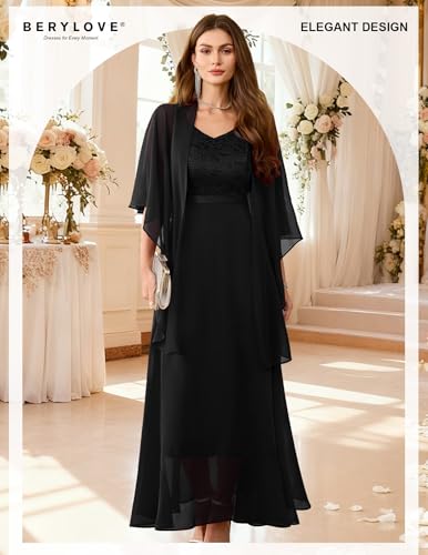Image of BeryLove Summer Formal Wedding Guest Prom Dresses Sequin Cocktail Evening Lace Elegant Mother of The Bride Dress
