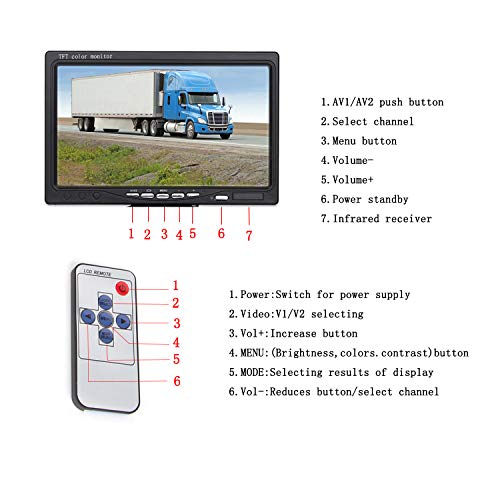 Image of Vehicle Backup Camera 7 inch TFT Monitor,18 IR Night Vision Rear View Camera Without Gride Line IP 68 Waterproof, 4 Pins Aviation Extension Cable for 33FT Length RVs, Bus, Trailer,Truck
