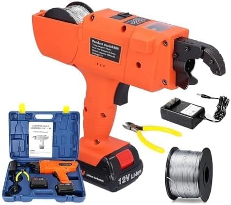 Automatic Rebar Tie Gun, 8-34mm Cordless Rebar Tier Machine with 1 Roll Tying Wire & 2X 4500mAh Batteries for Steel Bar Binding