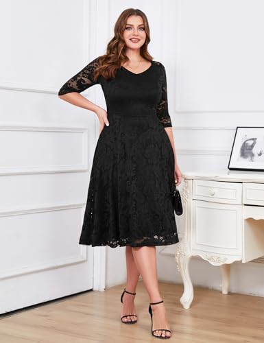 Dressystar Womens Long-Sleeve Wedding Guest Dress A-Line Lace Formal Party Cocktail Midi Dress Prom Gown2