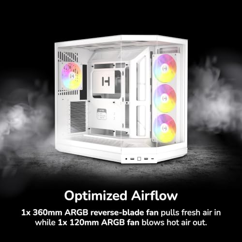 Image of HYTE Y50 RGB Essential Aesthetic Gaming PC Case - 4 Included aRGB Fans (1x 120mm + 1x 360mm Reverse) - Dual Chamber ATX Desktop Chassis - Rear Connect Motherboard Compatible - Snow White