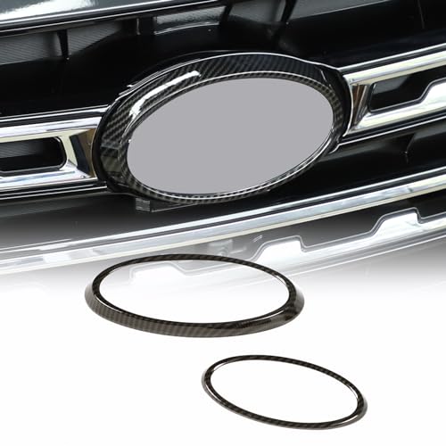 Car Front Rear Logo Decoration Cover Ring Trim, Compatible for Subaru Outback 2021 2022 2023 2024 2025, Hood Emblem Ring Accessories, Made of ABS (Carbon Fiber Pattern)