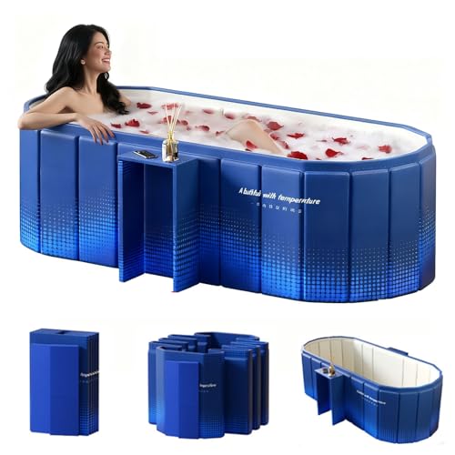 折りたたみ浴槽 ポータブルバスタブ ポータブル浴槽 折り畳み浴槽 折り畳み風呂 簡易バスタブ 露天風呂 キッズ 子供 大人用 キャンプ 家庭用 組立不要 保温 コンパクト 収納便利 持運び便利 耐久性 簡易風呂 浴槽 (ブルー, 1.2m)