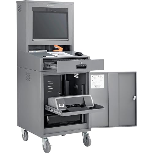 Image of Global Industrial Mobile Security LCD Computer Cabinet Enclosure, Gray | For 24 inch Diagonal Monitors, Steel Construction, Powder Coat Finish, 24-1 /2 inchW x 22-1 /2 inchD x 62-3 /4 inchH, Unassembled