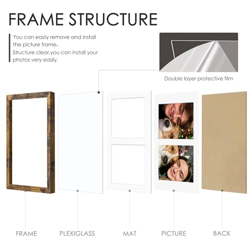 Image of DUENPY 6x9 Picture Frame Double 3.5x5 Collage Picture Frame Displays Two 3.5x5 inch Photos Collage Wall Decor Wall Hanging or Tabletop Brown