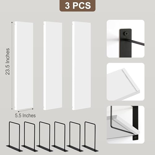 Image of Wall Shelf Mounted Bathroom Shelves Set of 3, White Rustic Wood Floating Shelves with Metal Brackets Storage Display Rack Toiletries Organizer Kitchen Bedroom Living Room 23.5 inch