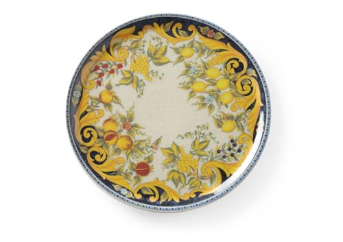 HENDI Assiette à pizza ronde en porcelaine émaillée avec motif Barocco, assiette pour servir la pizza, compatible lave-vaisselle et micro-ondes, ⌀330mm, multicolore