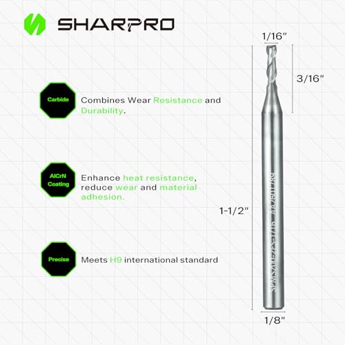 Image of 1 /16 End Mills 1 /8 Inch Shank, 2 Flute Carbide Square Endmill with AlCrN Coated, Upcut Spiral CNC Router Bits for Alloy Steel, Metal and Stainless Steel(5PCS)