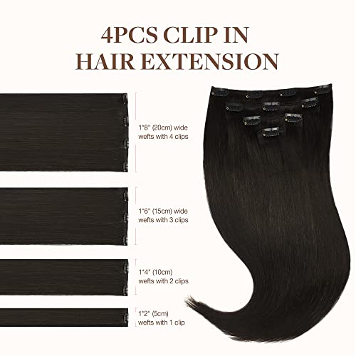 Image of GOO GOO Clip in Hair Extensions Real Human Hair, Remy Human Hair Extensions Clip ins for Women, Natural Human Hair, 18inch 70g 4Pcs, 2 Dark Brown