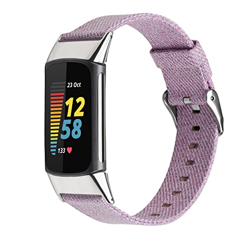 Pulseiras de lona compatíveis com Fitbit Charge5, pulseira de reposição esportiva de lona macia resp