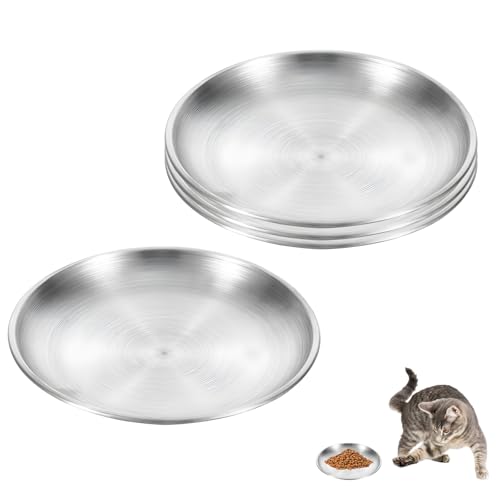 4 Stück Katzennapf Flach Edelstahl,14 cm Futternapf Katze, Flache Katzenschüssel für Trocken und Nassfutter, schnurrhaarfreundliche Kätzchennäpfe, Fressnapf Katzen Futternapf Anti-Rutsch