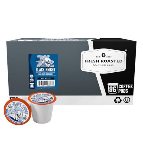 Image of Fresh Roasted Coffee, Organic Black Knight Water-Processed Decaf K-Cup Pods for Keurig Brewers, Dark Roast, USDA Organic, Kosher, 96 Count Loose Pack