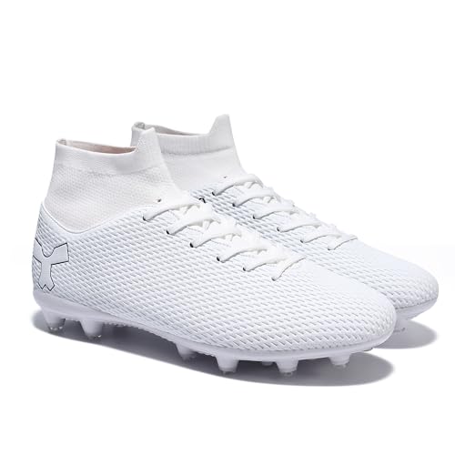Image of Men's Soccer Cleats Football Shoes for Indoor Outdoor Training White