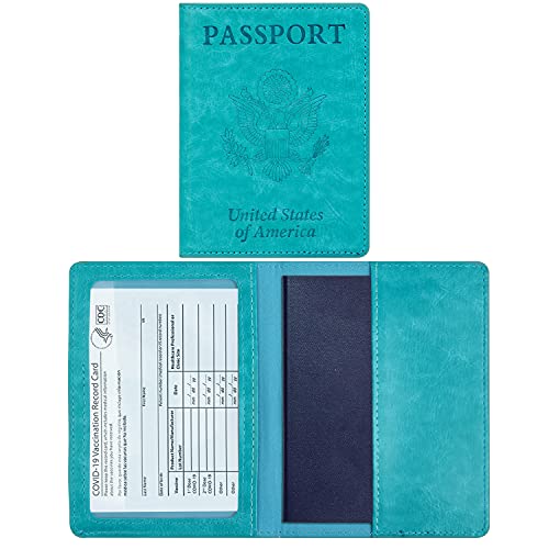 Passport and Vaccine Card Holder Combo - Passport Holder with Vaccine Card Slot Waterproof, Synthetic Leather Passport Case Protector, Stylish Passport Cover with 3D Embossed Patterns, Ultra Slim Passport Holders for Men and Women