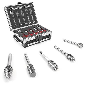EZARC Tungsten Carbide Rotary Burr Set, 5PCS Double Cut, 1/4-Inch Shank