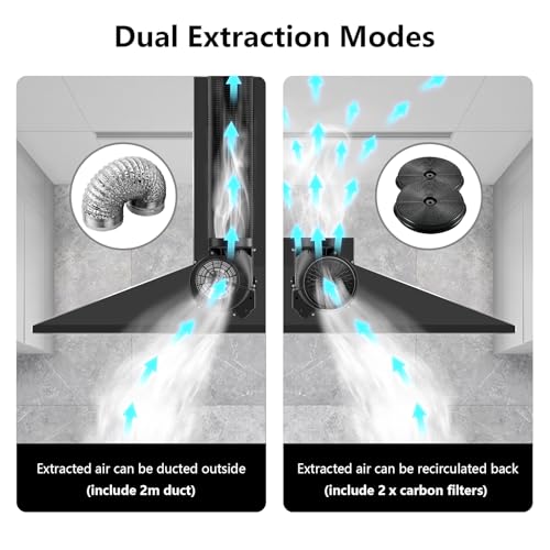 SNDOAS Afzuigkap 60 cm, klasse A++, 350 m³/u, Wandkap met 2 koolstoffilters, 3 snelheden, afvoer of recycling, led-verlichting, roestvrijstalen - Afbeelding 6