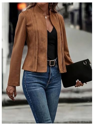 SOLY HUX Women's Faux Suede Open Front Cardigan Jacket Long Sleeve Casual Vintage Outerwear3