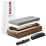 HEZHEN Piedra de Afilar Grande de Corindón Blanco, Grano 3000/8000 Doble Cara Afilador de Cuchillos Profesional, con Base Antideslizante de Madera, Guía de Ángulo y Piedra de Aplanamiento