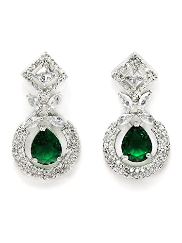 Image of Karatcart Silver Tone Green American Diamond Studded Necklace Set for Women