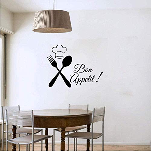 Pegatinas de pared,Vajilla Chef Bon Appetite calcomanía de pared extraíble vinilo artístico decoración del hogar pegatina negra en la decoración de la pared 43Cmx30Cm