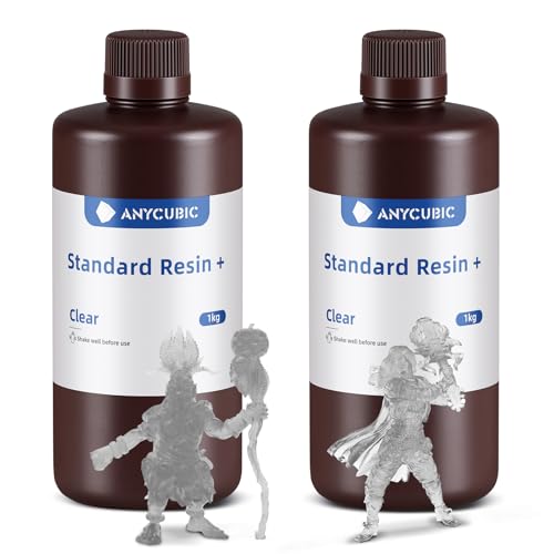 ANYCUBIC Standard 3D Printer Resin Plus, 405nm SLA Fast UV-Curing Resin, High Precision & Rapid Photopolymer for 8K/14K/16K Capable LCD/DLP/SLA 3D Printing (Clear+Clear, 2000g) Clear 2kg