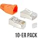 Produktbild VESVITO 10er Pack RJ45 Crimpstecker CAT 6 STP geschirmt mit Einfädelhilfe und Knickschutz in Orange Steckverbinder, Netzwerkstecker, Stecker für Patchkabel, Netzwerk LAN Kabel, Netzwerkkabel
