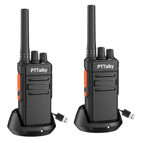 PTTalky FR1 Walkie Talkies, Rechargeable 2 Way Radio for Adults Mini 16 FRS Channel Hands Free with USB-C Charger for Family School Church Restaurant(2 Pack)