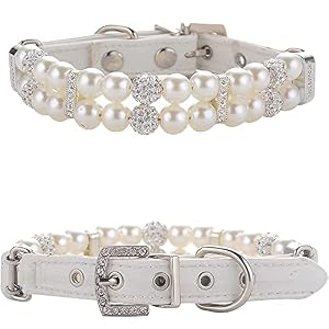 Dogs Kingdom Dog Cat Pearls Necklace Collar with Rhinestones Charm Cute Puppy Jewelry Collar with Soft Leather Adjustable,White,M:10-12" neck Dogs Kingdom Dog Cat Pearls Necklace Collar with Rhinestones Charm Cute Puppy Jewelry Collar with Soft Leather Adjustable,White,M:10-12″ neck