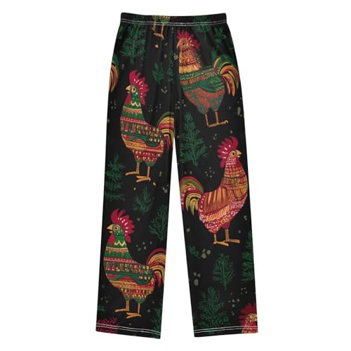 ZZXXB Rooster Pine Branches Boys Long Pants Soft Trousers Elastic Waist Kids Lounge Bottoms with Pockets S-XL2