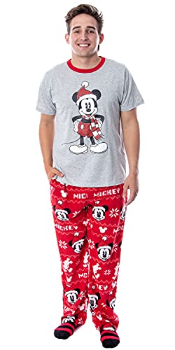 Disney Mickey Mouse Men's Santa Mickey 3 Piece Pajama Sleep Set Shirt Pants and Socks