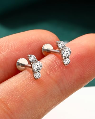 COCHARM G23 Titanium Tragus Helix Cartilage Earring Stud Flat Back Surgical Steel Helix Cartilage Piercing Jewelry 16g Threadless Climb Conch Jewelry Push Pin Silver Lobe Stud 6mm 8mm4