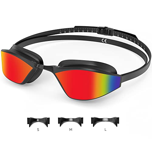 Findway Swimming Goggles,Goggles Swimming Adult,Swim Goggles For Men Women,No Leaking Anti-Fog Uv Protection (Black Frame-Rover Red Lens) #TOP13