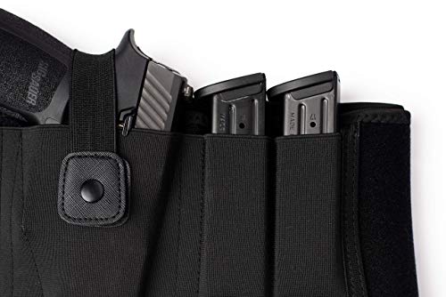 Belly Band Holster For Left And Right Hand Gun Concealed Carry – Soft Knit Neoprene Breathable Fabric – Strong Tight Fit Elastic Strap W/Snap – Two Magazine Clip Holder For Pistols #TOP4