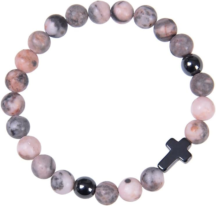 COLORFUL BLING Cross Beaded Bracelet Natural Stone Stretch Prayer Bracelet Anti Depression Anxiety Gifts - Image 2