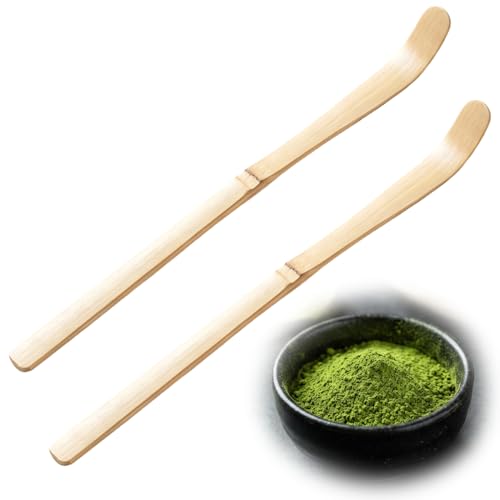 Cuillères à Matcha en Bambou Naturel - Chashaku Traditionnel pour Cérémonie du Thé - Cuillère Doseur Précise pour Poudre de Thé Vert - Accessoire Matcha Idéal pour Maison Café Office, Lot de 2