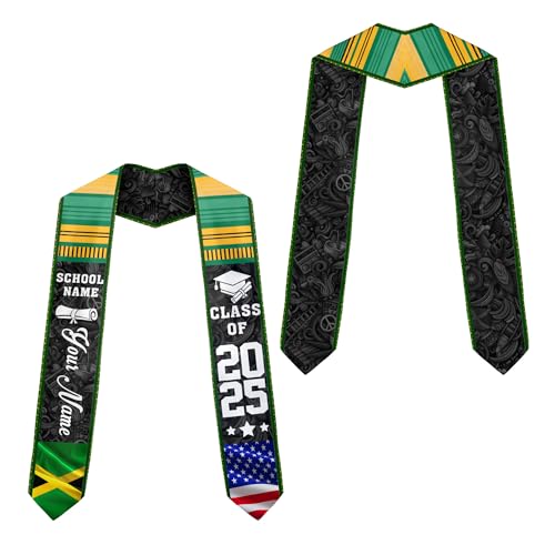 MonkeyVan Personalized Jamaican Graduation Sash 2025, Jamaica Flag Graduation Stole Sash Class Of 2025, Jamaican Stole Jmc 10