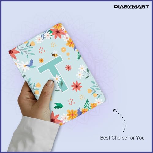 Image of Initial T Premium Soft Bound Notebook Diary for Girls and Women (B6, 90 GSM, 160 Ruled Pages) Floral Design Notebook Journal Diary