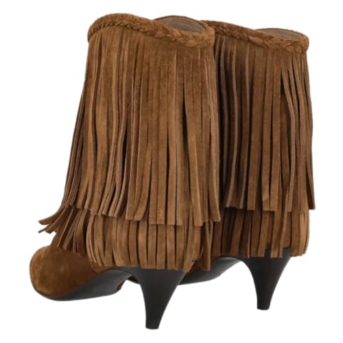 FOWT Women Chic Tassels Pointed Toe Kitten Heel Ankle Boots Pull On Comfort Winter Party Booties Size 4-16 US4