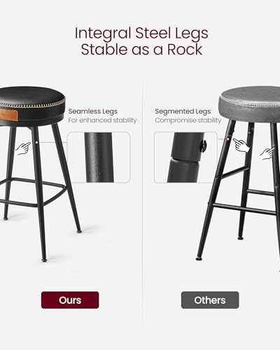 Vasagle ULBC110B01 Ekho Collection - Swivel Bar Stools Set Of 2, Bar Height Backless Bar Stools, Synthetic Leather With Stitching, Mid-Century Modern, 30-Inch Tall Kitchen Barstools thumb #7