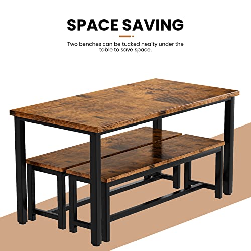 Awqm Dining Table With Bench Set For 4, Industrial Kitchen Table Set, Table: 47.24" L X 28.74" W X 29.5" H, Bench: 41.3" L X 11.8" W X 17.7" H, Ideal For Dining Room, Restaurant - Rustic Brown #TOP5