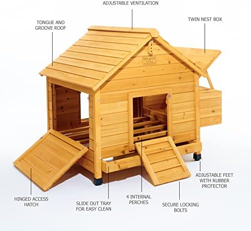 FeelGoodUK Hen House Large Chicken Coop Poultry Ark Nesting Box & Slide Out Cleaning Tray 115cm Width * 85cm Depth * 90cm Height