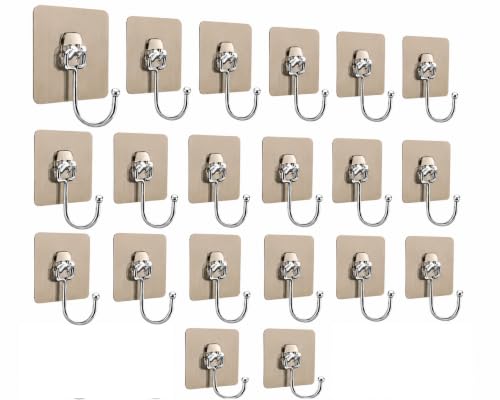 Image of CERLINK Golden Large Adhesive Hooks for Wall Heavy Duty Waterproof Wall Hooks for Hanger Hooks, Stainless Steel Towel and Coats Wall Hook to Use Inside Kitchen, Bathroom, Home and Office Pack 20