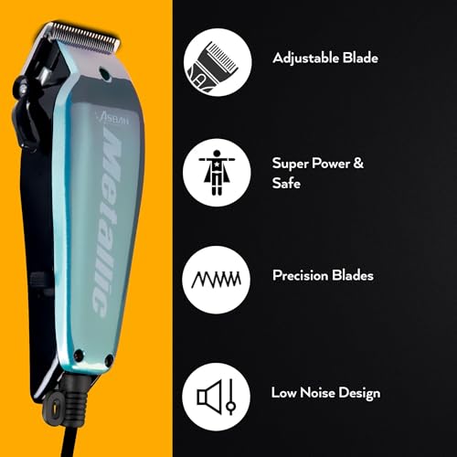 Image of ASBAH Men Professional Metallic Clipper | Corded Trimmer With 8 Guide Comb| One Year Warranty, Lifetime Repair & Services, Multicolour